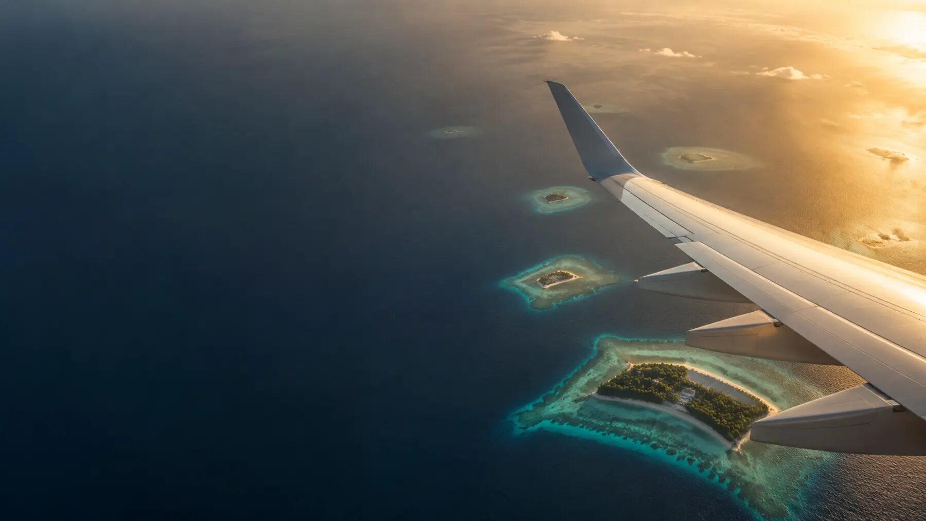 Aerial view of tropical islands from an aircraft